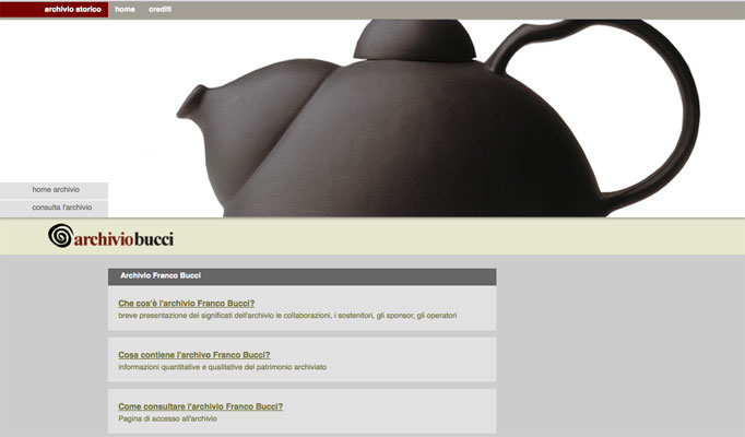 WebSite Franco Bucci Ceramista designer, Archivio storico